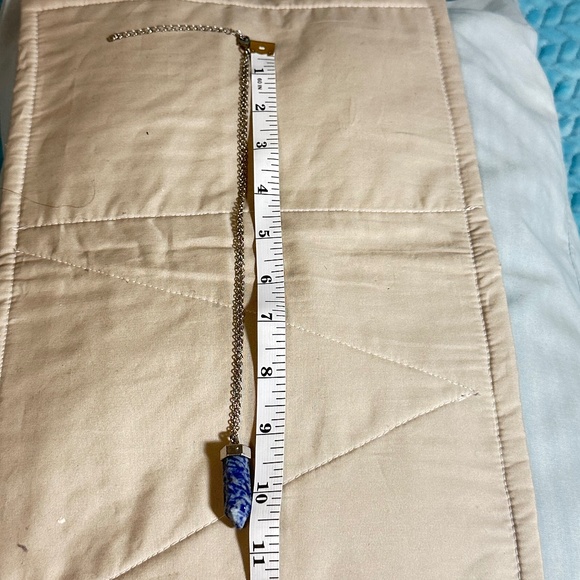 Silver Tone & Sodalite Stone/Crystal Point Pendant w/Cap & Chain Lobster Clasp - Picture 10 of 15